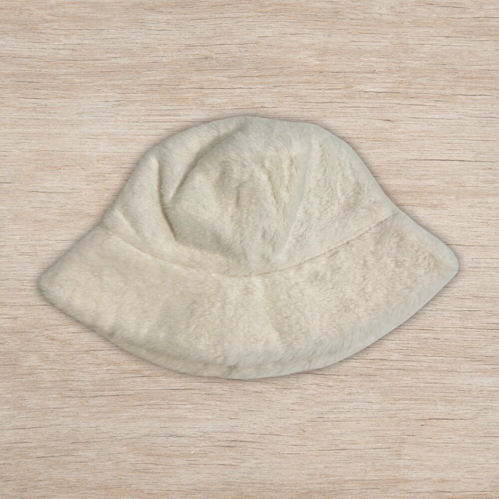 NEW Fuzzy Faux Fur White Bucket Hat Adult Womens Winter Accessories Cold Weather